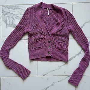 Free People marled knit v-neck cropped cardigan sweater sz small